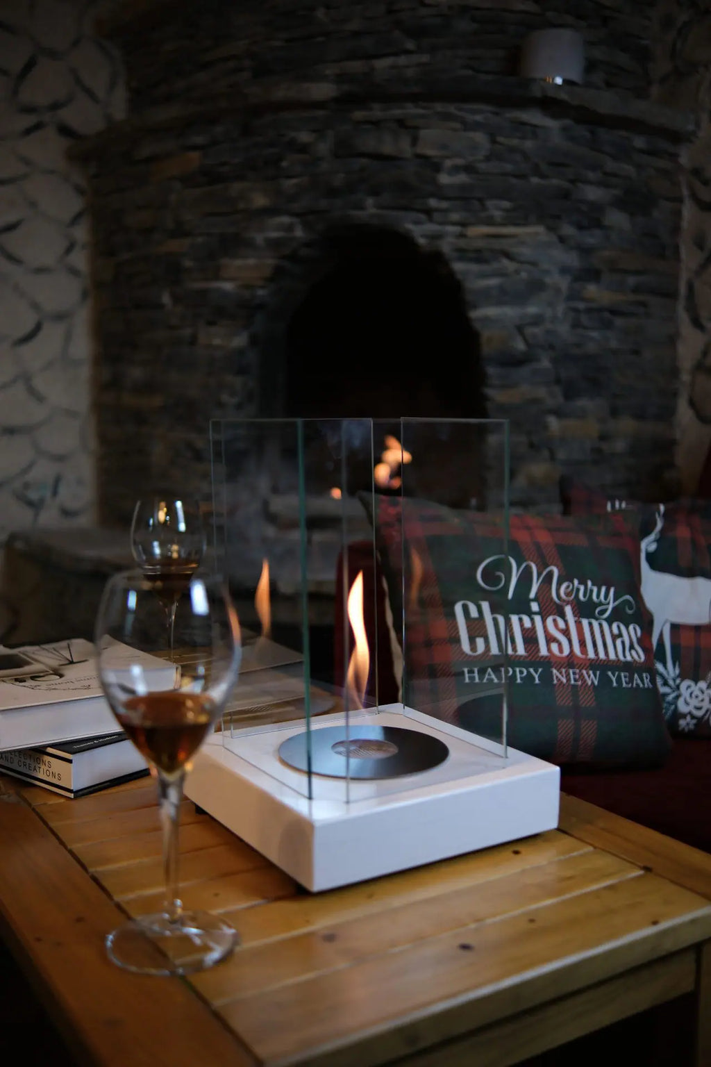 Aurafire Masa Üstü Kare Bioethanol Şömine – Beyaz (Dekoratif & Bacasız)