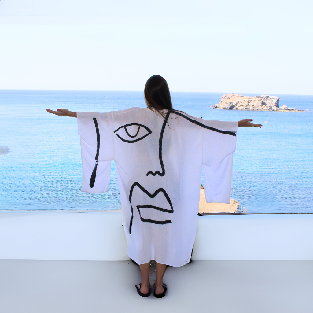 Zen Çizgi Kimono - El Boyaması - Custom Design