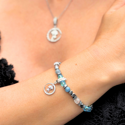 Lirea Bileklik – 14 Ayar Altın Charm, Akuamarin, Swarovski Kristal ve Hematit