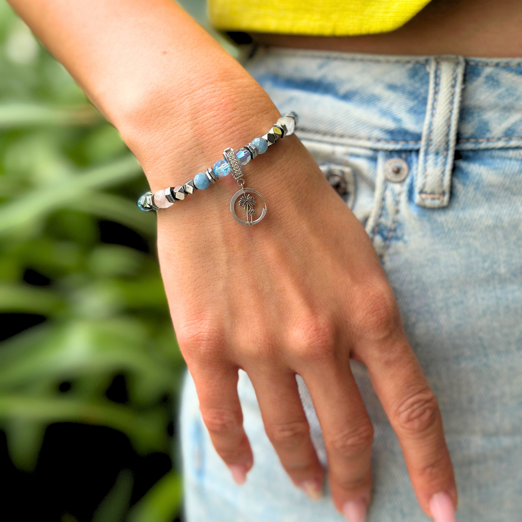 Lirea Bileklik – 14 Ayar Altın Charm, Akuamarin, Swarovski Kristal ve Hematit