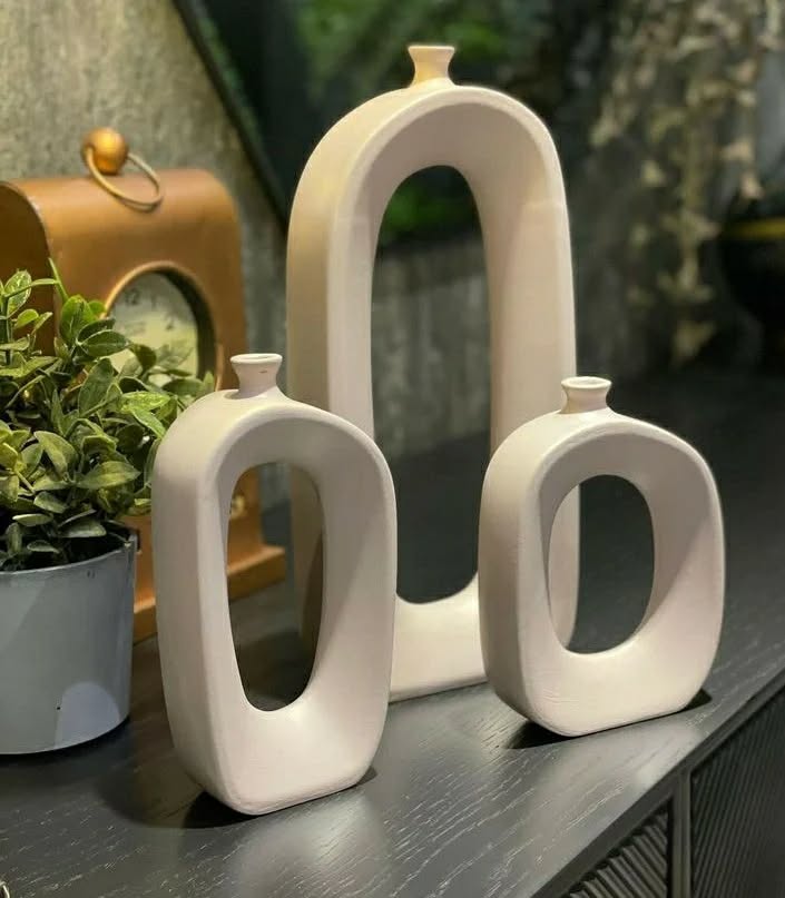 3’lü Oval Form Seramik Vazo Seti