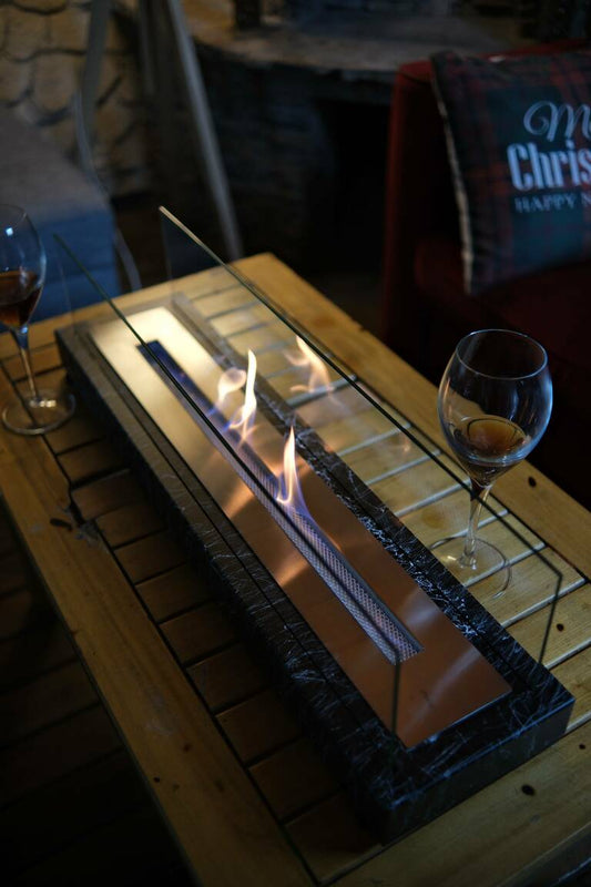 LUMIA Mermer Desenli Masaüstü Şömine - Siyah