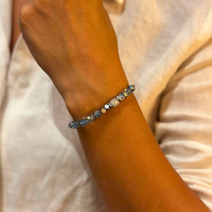 Lirea Bileklik – Akuamarin, Swarovski Kristal ve Hematit