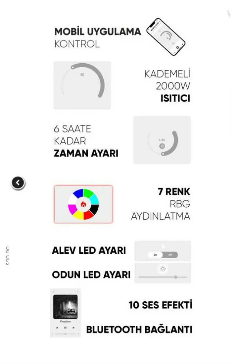 Elektrikli Şömine RGB Renkli 160CM ( Isıtmalı )