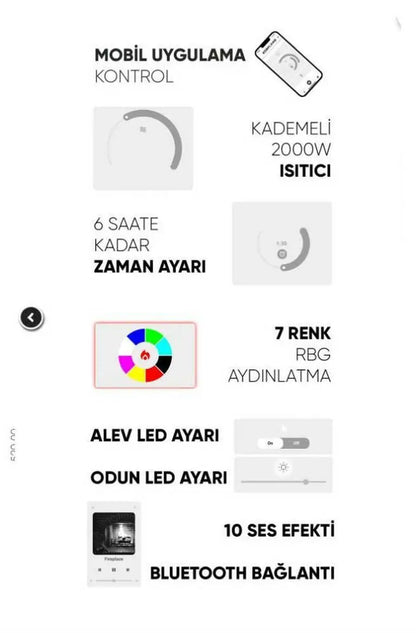 Elektrikli Şömine RGB Renkli 160CM ( Isıtmalı )