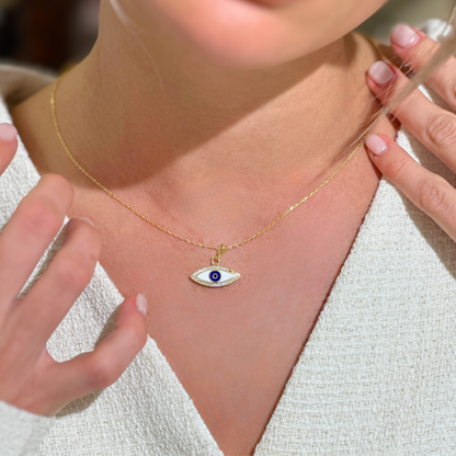 Mavi Detaylı Göz Kolye – El Yapımı 925 Ayar Gümüş