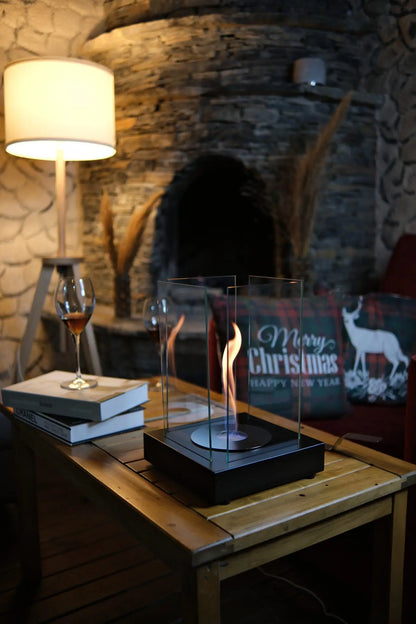 Aurafire Masa Üstü Kare Bioethanol Şömine – Siyah (Dekoratif & Bacasız)