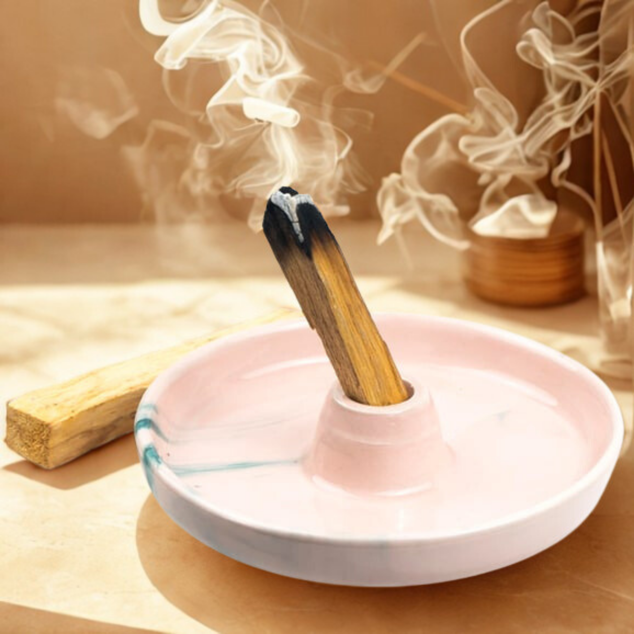 Pembe Seramik Palo Santo Ağaç Tütsülük