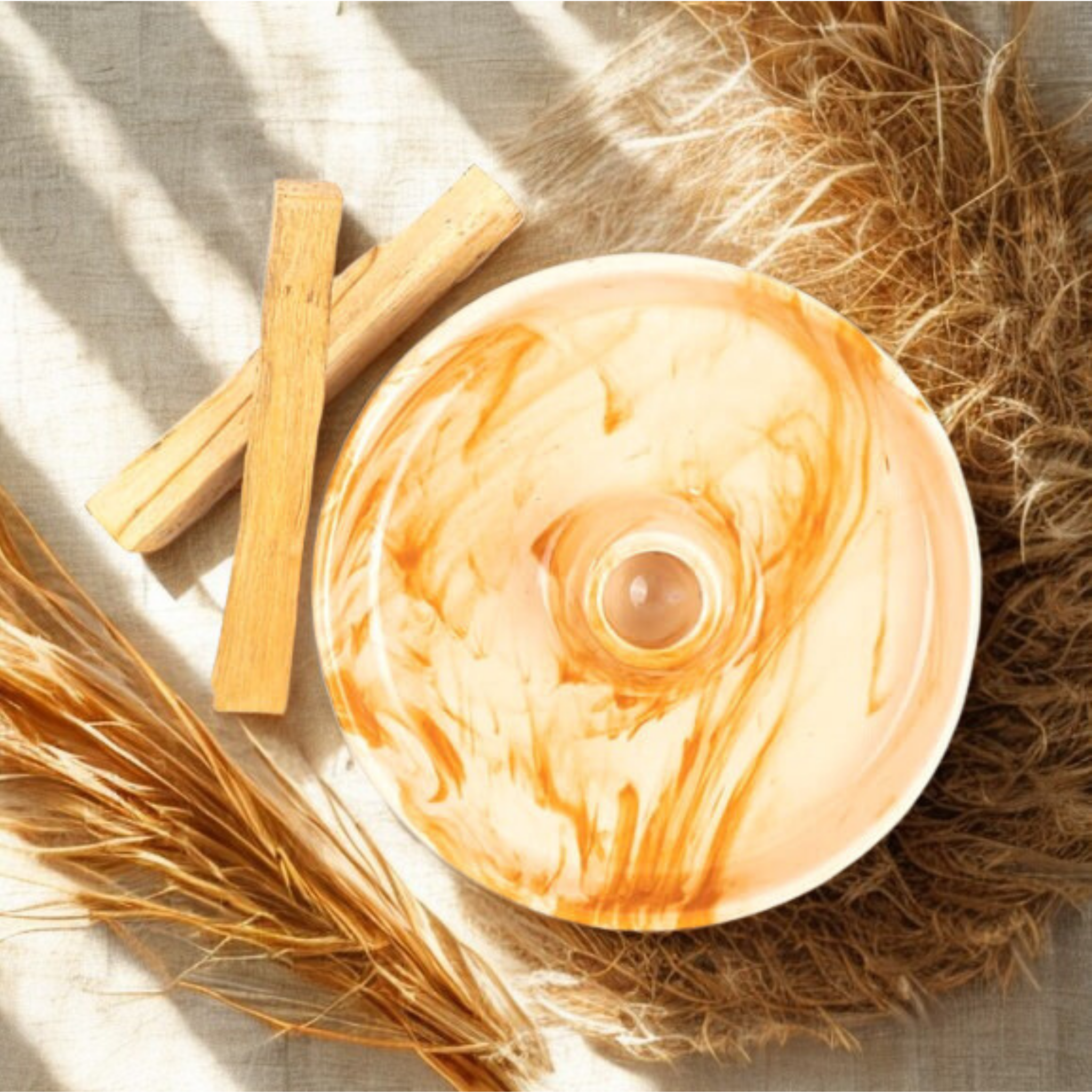 Turuncu & Beyaz El Yapımı Seramik Palo Santo Tütsülük